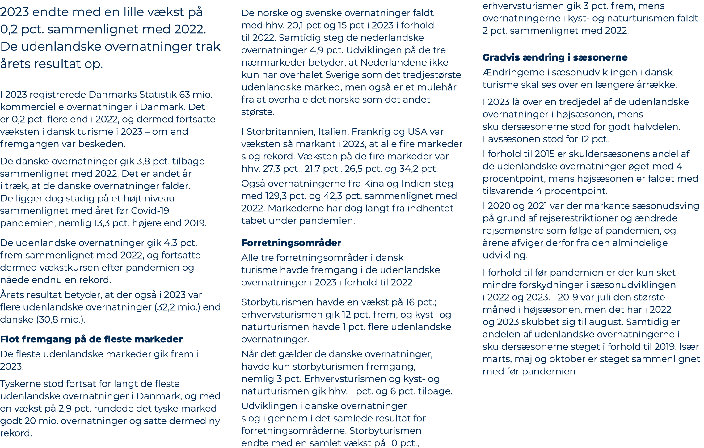 2023 endte med en lille v kst p 0,2 pct. sammenlignet med 2022. De udenlandske overnatninger trak  rets resultat op....