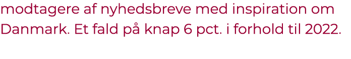 modtagere af nyhedsbreve med inspiration om Danmark. Et fald p knap 6 pct. i forhold til 2022. 
