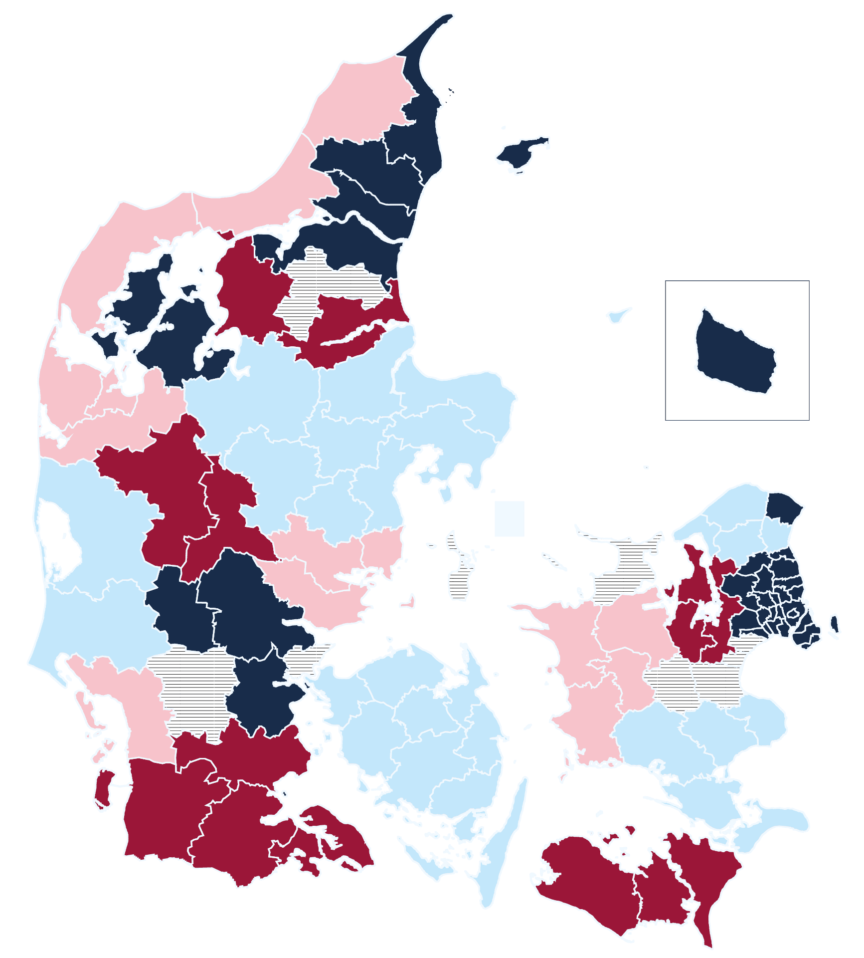 Denmark vector maps with administrative regions, municipalities, departments, borders